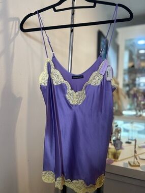 Lindsey Luxe by Farr West Purple 100% Silk Cami with Lace Trim